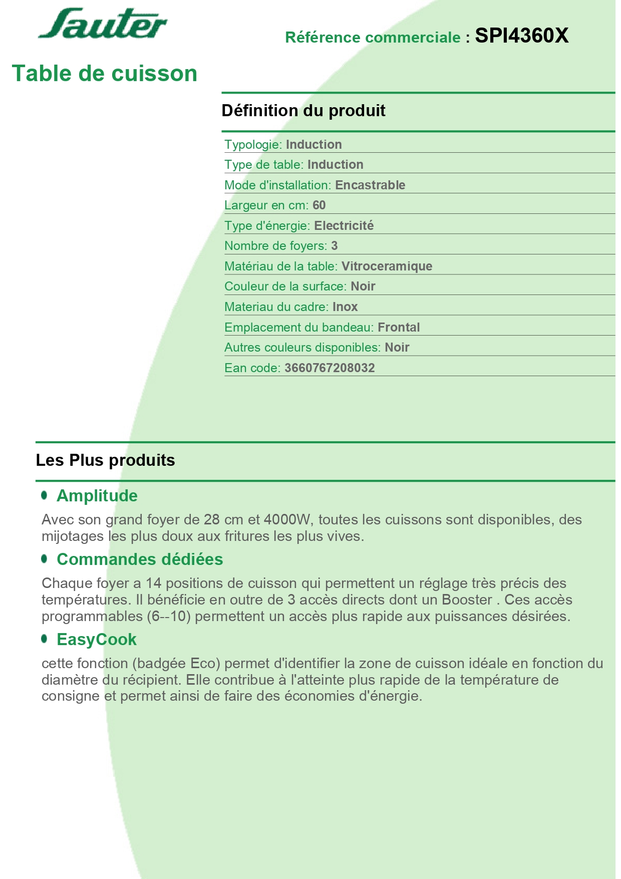 TABLE A INDUCTION SAUTER