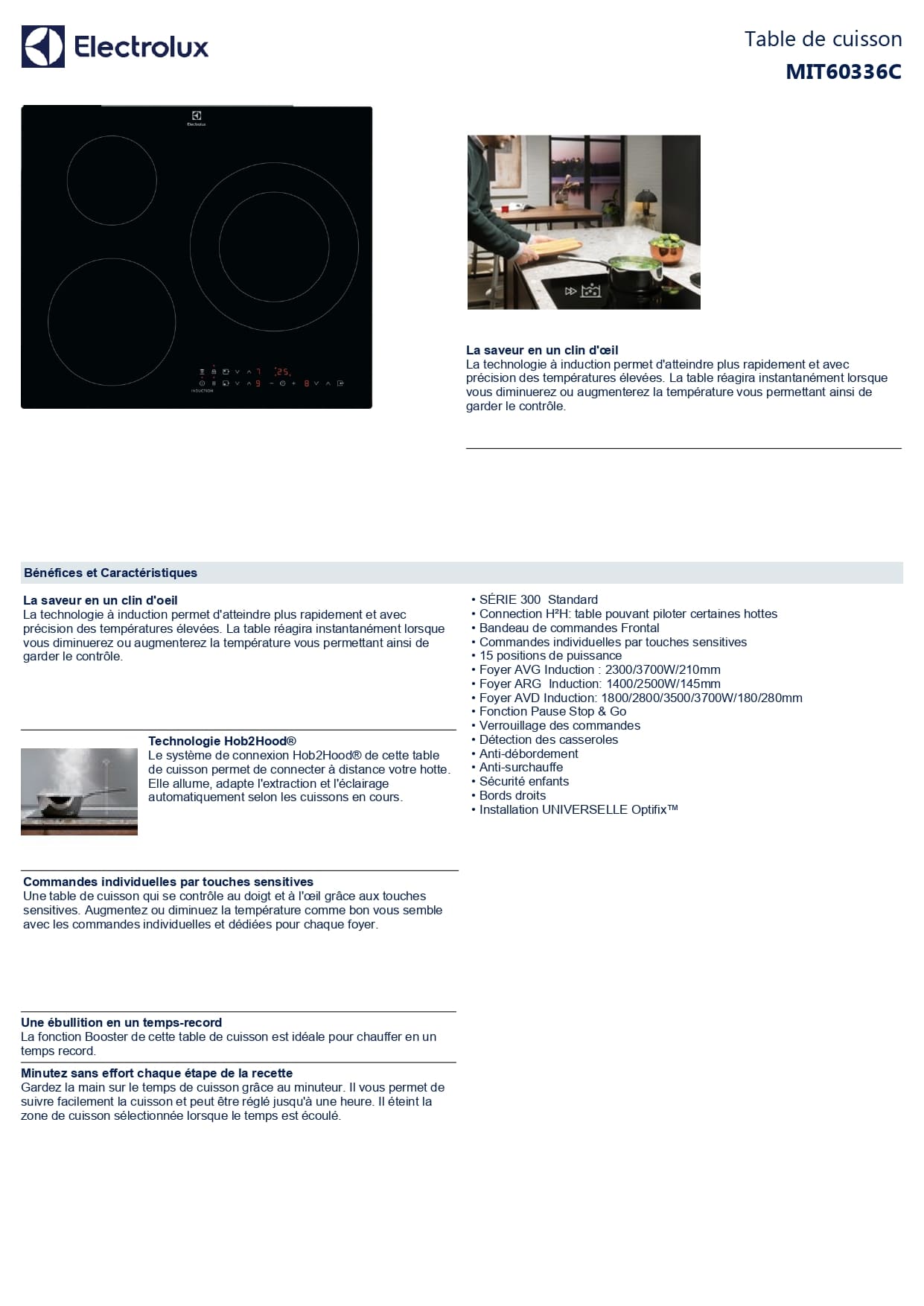 Plaque induction Electrolux - Concept Achat - MIT60336C